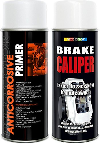DECO COLOR BRAKE CALIPER KIT SET (ANTICORROSIVE PRIMER AND SPRAY PAINT) HIGH GLOSS MOTO CAR SPORT TUNING DRUM (white kit)