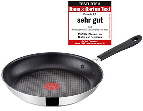 Tefal H80505 Jamie Oliver Edelstahl Bratpfanne 26 cm, Induktion Pfanne mit Antihaftbeschichtung, Bratpfanne auch für Induktionsherd, Antihaftpfanne, Nachfolger, inkl. Pfannenwender + Pfannenschoner