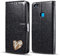 QLTYPRI Hülle für Huawei P20 lite, Glitzer PU Leder Handyhülle Kartenfach Standfunktion Handschlaufe mit Eingelegten Herz Diamond Flip Schutzhülle Kompatibel mit Huawei P20 lite - Schwarz