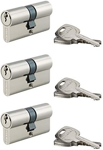 THIRARD - Lot de 3 cylindres de serrure double entrée STD, 30x30mm, s'entrouvrant, nickel,3 clés/cylindre