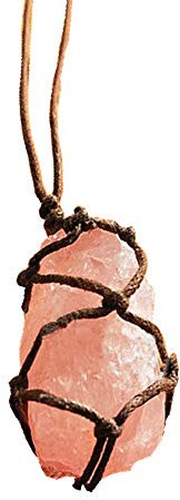 Aitelei Collana con ciondolo in cristallo di quarzo rosa naturale grezza, ciondolo Reiki Chakra curativo, pietra trattata, con corda intrecciata a mano in colore casuale