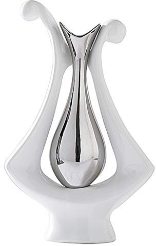 Anding Keramikvase, Statue, silberne Vase, weiße Vase, Heimdekoration, Keramik, dekorative Skulptur, getrocknete Blumenvase (silber-weiße Vase-99693)