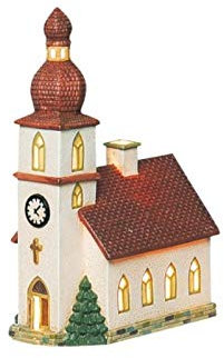 Kirche in Bayern aus Porzellan – Windlicht Lichthaus Miniatur-Modell – B14 x T8 x H21 cm - detailgetreues Dekohaus für Weihnachtsdorf Miniaturwelt Winterdeko Sammlerobjekt Weihnachtsdekoration