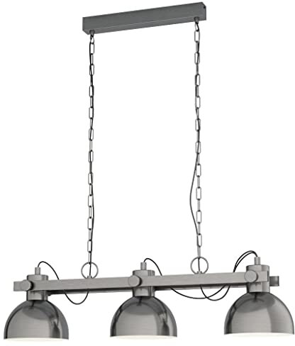 EGLO Pendellampe Lubenham, 3 flammige Vintage Pendelleuchte im Industrial Design, Retro Hängelampe aus Stahl, Farbe: Nickel matt, Creme, Fassung: E27