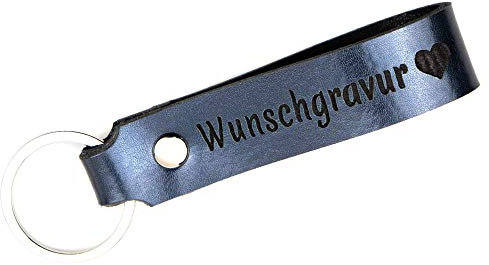 TIDERO Schlüsselanhänger Leder mit Wunschgravur, individuelle Gravur - personalisiert Schlüsselbund Namen Auto - Geschenk für Männer Frauen Jahrestag - 100% Handmade in Germany - blau metallic