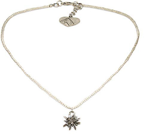 Alpenflüstern Filigrane Mini-Perlenhalskette Strassedelweiss - Damen-Trachtenschmuck mit antik-Silber-farbenem Edelweiss, Dirndlkette klar-kristall DHK258