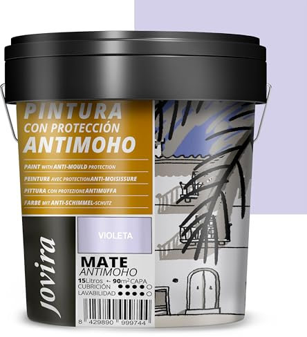 JOVIRA PINTURAS Pintura Antimoho, Evita el moho, resistente a la aparición de moho en paredes, aspecto mate. (15 Litros, Violeta)