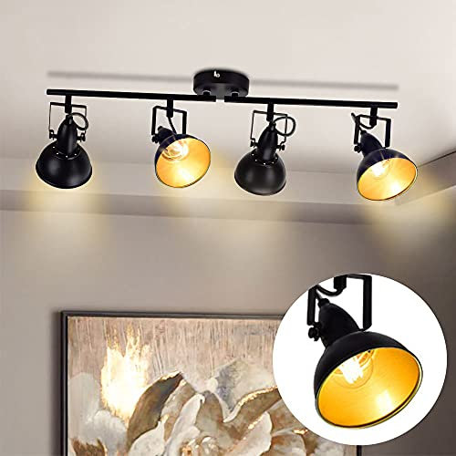 Depuley Deckenlampe Vintage Wohnzimmer Warmweiß, Retro Deckestrahler Schwarz mit 4 Schwenkbar Kopf, E14 Fassung(Glühbirne nicht ink.) für Schlafzimmer Esszimmer Küche Büro Studio Galerie