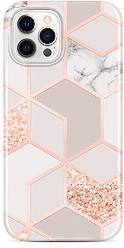 JAHOLAN iPhone 12 Hülle iPhone 12 Pro Handyhülle TPU Silikon Weiche Schlank Schutzhülle Handytasche Gummi Dünn Flexibel Case Handy Hülle für iPhone 12/12 Pro 2020 6.1 - Marmor Rose Gold