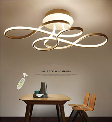 GHY LED Dimmbar Deckenleuchte Modern Wohnzimmerlampe Creative Aluminium Acryl Design Lampe Decke Fixture Beleuchtung Innen Dekorative Deckenbeleuchtung Für Schlafzimmer Küche Büro,Gold,53x34cm/75W