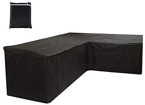 harupink L Shaped Garden Furniture Covers, Patio Waterproof Dustproof Protective Corner Sofa Cover with Storage Bag for Outdoor Patio Table and Chairs (215X215X87CM, Black)