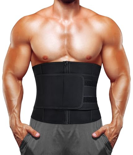 Junlan Sauna Waist Trainer for Men Belly Fat Loss Sweat Workout Trimmer Belt Back Support(Black,Large)