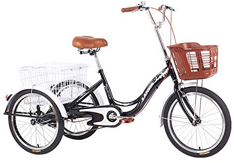 JHKGY Erwachsenes Trike,Dreirad Cruiser Bike, 26 Zoll Adult Trikes Mit Korb,Dreiradpedalwagen Frachtfahrrad,Zum Einkaufen Mit Vollständig Zusammengebauten Werkzeugen,Schwarz