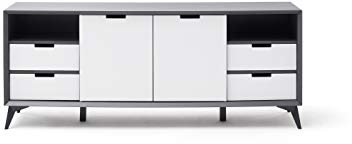 Robas Lund Buffet Blanc Gris, Armoire Salon avec Porte tournable 180°, Armoire LxHxP 180x73x40 cm