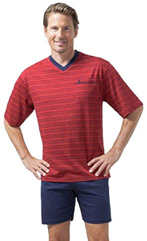 hajo Herren Schlafanzug kurz - Klima Light - mit V-Ausschnitt, rot (300), 54 (XL)
