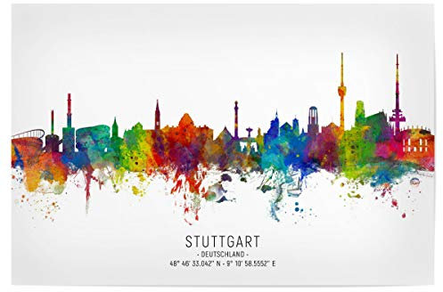 artboxONE Poster 30x20 cm Städte Stuttgart Skyline Coordinates - Bild Stuttgart City Cityscape