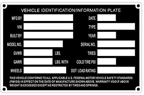 Beyondcity Blank Trailer ID Data Plate VIN MFG & DOT Serial Number TAG 5 1/2 x 3 1/2 .Aluminum