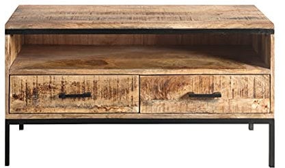 SAM Lowboard Arta 3, Mangoholz massiv, TV-Board mit 2 Schubladen & einem offenen Fach, Metallelemente & -Griffe, 100 x 50 x 40 cm