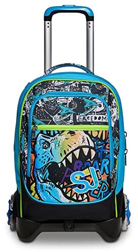 SJ GANG STYLE JAM GANG Rucksack mit Trolleyfunktion, Schulranzen mit Rollen, 3 in 1, Abnehmbarer Rucksack, ab 1. Klasse, für Schule, Sport, Reisen&Freizeit, Mädchen und Jungen, blau-grün