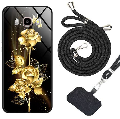 vingarshern Hülle Kompatibel mit Samsung Galaxy J7 2016 Handyhülle 2-in-1 Set [Weicher Rahmen Silikonhülle+Kratzfeste Panzerglas Rückseite mit Muster]+Handykette/Umhängeband,Bild*04