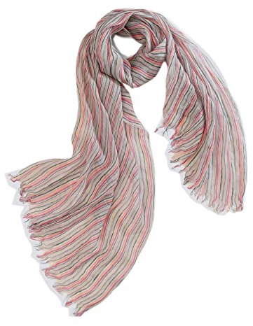Prettystern Herren Damen bunt gestreift Sommer Leinen-Tuch offene Fransen Schal weiß blau rosa T79