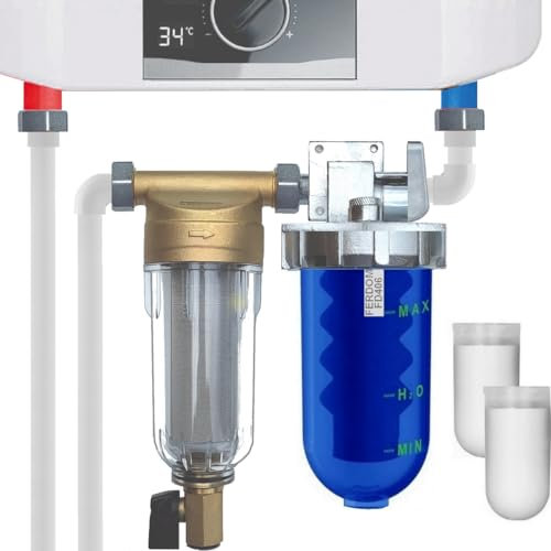 KIT SALVA SCALDABAGNO FD444 FERDOM. 2 In 1. Prefiltro Spin-Down. Maglia in Acciaio Inox 40-60 μm (FD244)+ Dosatore Proporzionali Di Polifosfati-Anticalcare e Anticorrosione, Extra Cartucce(FD406).