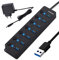 Divisor USB 3.0 con 5V/2A Adaptador, extensión USB de 7 Puertos con Interruptor de Encendido/Apagado Individual, hub de Datos de expansión portátil