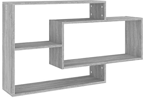 vidaXL Grey Sonoma Wall Shelf – 104x20x58.5cm Engineered Wood, Space-saving Wall-Mounted Display Unit for Living Room, Bedroom, Hallway, and Office