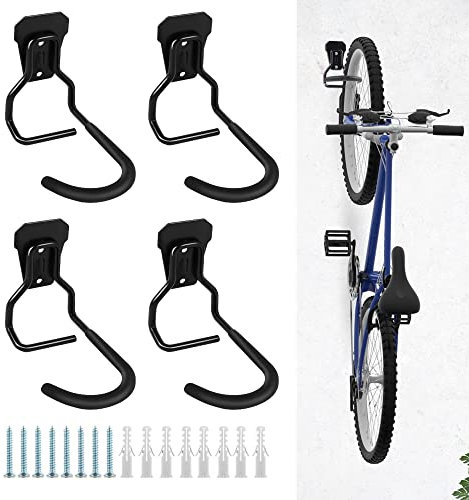 Set di 4 Ganci per Bici Verticali, Staffa per Portabici da Parete, Gancio per Carichi Pesanti da Garage
