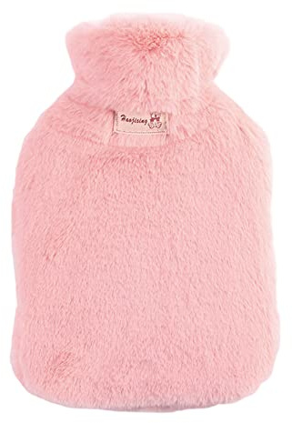 Wärmflasche mit Weichem Bezug, Wärmebeutel Bettflasche mit Flauschiger Plüsch Weichem Bezug Langzeitwärme für Frauen, Männer und Kinder,Rosa,1L