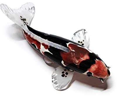 WitnyStore Winzige 12,7 cm große, schwarz-weiß-rote Koi-Figur – Miniatur-Figur, mundgeblasen, bemaltes Glas, Wassertier, bunte Süßwasserfische, Kristall, dekorative Sammlerfiguren, Dekoration,