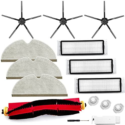 Lot de 13 pièces de rechange compatibles avec Roborock S6 Pure S6 E4 S4 Max S6 MaxV S5 S5 Max S4 E2 E3 E5 E20 E25 E35 Xiaomi Mijia Robot 1 brosse principale 3 filtres 3 brosses latérales 3 chiffons 3