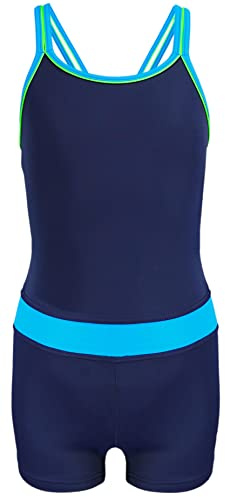 Aquarti Mädchen Badeanzug – Sport Badeanzug Mädchen mit Bein und Racerback, Chlorresistent, Farbe: Dunkelblau/Türkis, Größe: 158