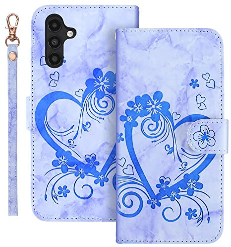 Auslbin Cover per Samsung Galaxy A14 5G 6.6 Pollici 2023 Custodia Libro Protettiva in PU Pelle Portafoglio Cuore Modello per Samsung Galaxy A14 5G (Blu)