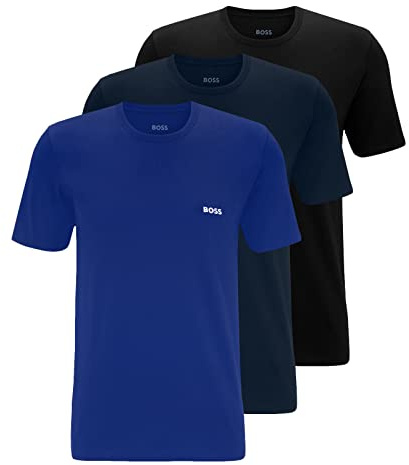 BOSS Herren TShirtRN 3P Classic Dreierpack Markenunterwäsche T-Shirts aus Baumwolle, -460 Schwarz/Marineblau/Blau, S