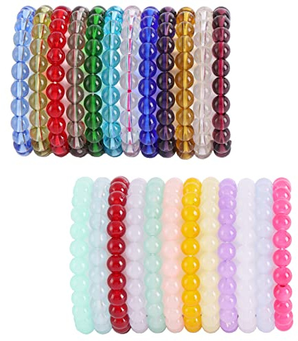 Samoco Stretch-Armband, 8 mm, handgefertigt, rund, Glasarmband für Damen, mehrfarbig, matt, elastisch, 24 Stück