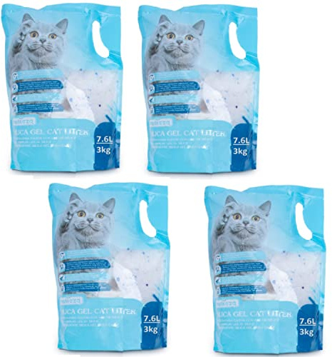 Nobleza - Silica Cat Litter Crystals Kitten Litter,Ultra Absorbent, Effective Odour Control, Dust-Free, Biodegradable Hygiene, Each Bag 7.6L 3kg,4 Bags in Total