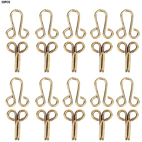 Haken Und Ösen Zum Annähen, Verschlüsse Für Jacken, Haken Und Augen,Haken Und Ösen Zum Nähen Gold, Haken Und Ösenriegel Für Kleidung 10 Stück Pelzmantel Hakenverschlüsse Nähen Für Übermante(Bronze)