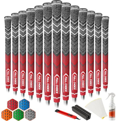 Rubber Golf Club Grips - Cross Corded Technology for High Feedback, Traction, and Non-Slip Design. All Weather Performance. Includes Repair Kits. 5 Color Options (13 Grips with Solvent Kit)