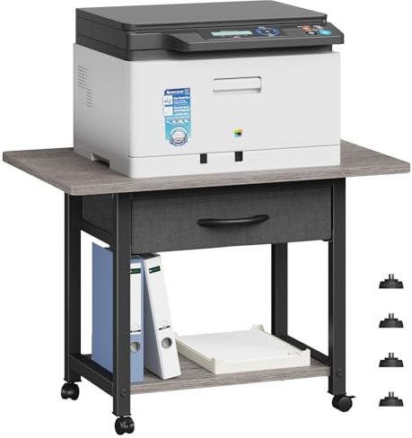YAOHUOO 22x15 Large Printer Stand with Storage Drawer, 2-Tier Under Desk Printer Table for Home Office, Printer Cart fit Fax Machine/3D Printer/Scanner(Gray)