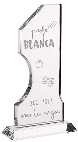 Wanapix | Trofeo Personalizado con Nombre y Texto | Cristal Grabado (Escala de Grises)| Premio Personalizado | Número 1 | Incluye Estuche para Guardar | Mejor Profe