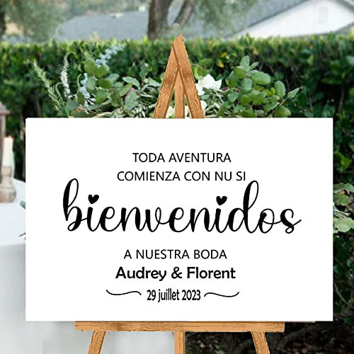 Customized Wedding Welcome Mirror Sign Stickers, Wedding Welcome Guide Plaque, Personalised Wedding Welcome Entrance Sign, Wedding Gifts for Couple Personalised Wedding (Size : 42x24cm)