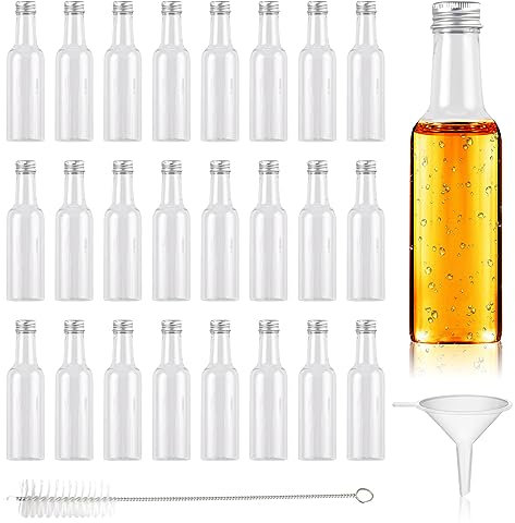 GKZB Mini Botellas para Licor 100ml Botellas Vacías 24 Piezas Botellas Pequeñas Botellas de Plastico Clear Screw Top Botellas para Bodas y Fiestas para Gin Leche Zumo Aceite