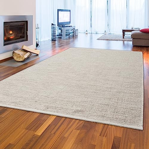 Teppich-Traum Eleganter handgewebter Woll-Teppich Schlafzimmer strapazierfähig hochwertig Creme-beige, 200 x 290 cm
