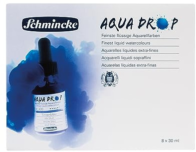 Schmincke - AQUA DROP, flüssige, hochlichtechte Aquarellfarbe, 8 x 30 ml Farben, 78 703 097, Set für Aquarellmalerei, Kalligrafie, Handlettering, Airbrush