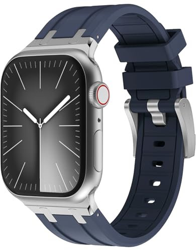 WINGLE AP Cinturino di lusso per Apple Watch Ultra 2 Band Ultra 49 mm 46 mm 45 mm 44 mm 42 mm uomo donna serie 10 9 8 7 SE 6 5 4, adattatore sportivo in gomma siliconica metallo iWatch 3 2 1, blu