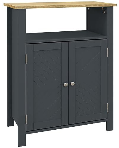kleankin Mobiletto Bagno a 3 Ripiani in MDF e Truciolato con Ripiano Interno Regolabile e 2 Ante, 60x30x80.5 cm, Grigio e Color Legno