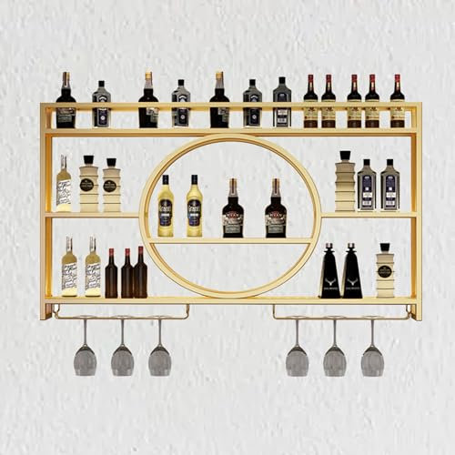 Weinregal Wand Metall Flaschenregal Schmal mit Weinglashalter Wine Rack Weinschrank Weinflaschenhalter Barschrank Bar Regal Getränkeregal Moderne-Design für Bartheke Wohnzimmer küche ( Color : Gold ,