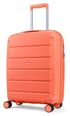 Rock Tulum Small 36/45L Expandable Hard Shell Suitcase - Peach | Lightweight & Durable - Telescopic Handle - Impact-Resistant - 8 Smooth Wheels - TSA Lock - 55x40x22/25cm - 3.0kg Weight