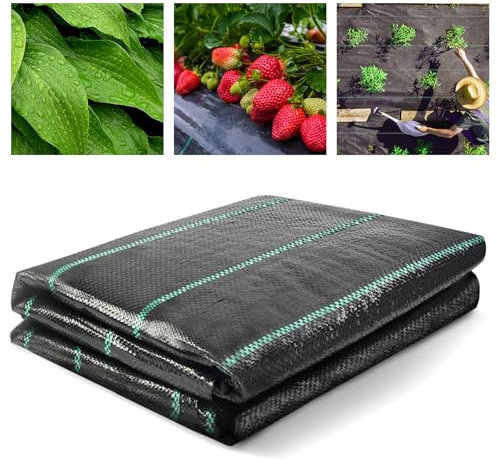 AKOFIC Malla Antihierbas 2m x 10m, 100g/m2 Tela Geotextil para Control de Maleza, Resistente a la Rotura Geotextil contra Malas Hierbas para Huerta Jardín Patios